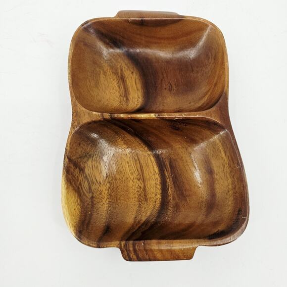Waikiki Woods 2 Section Tray Monkey Pod Wood Made In Hawaii Vintage Retro Rare! - Picture 2 of 8